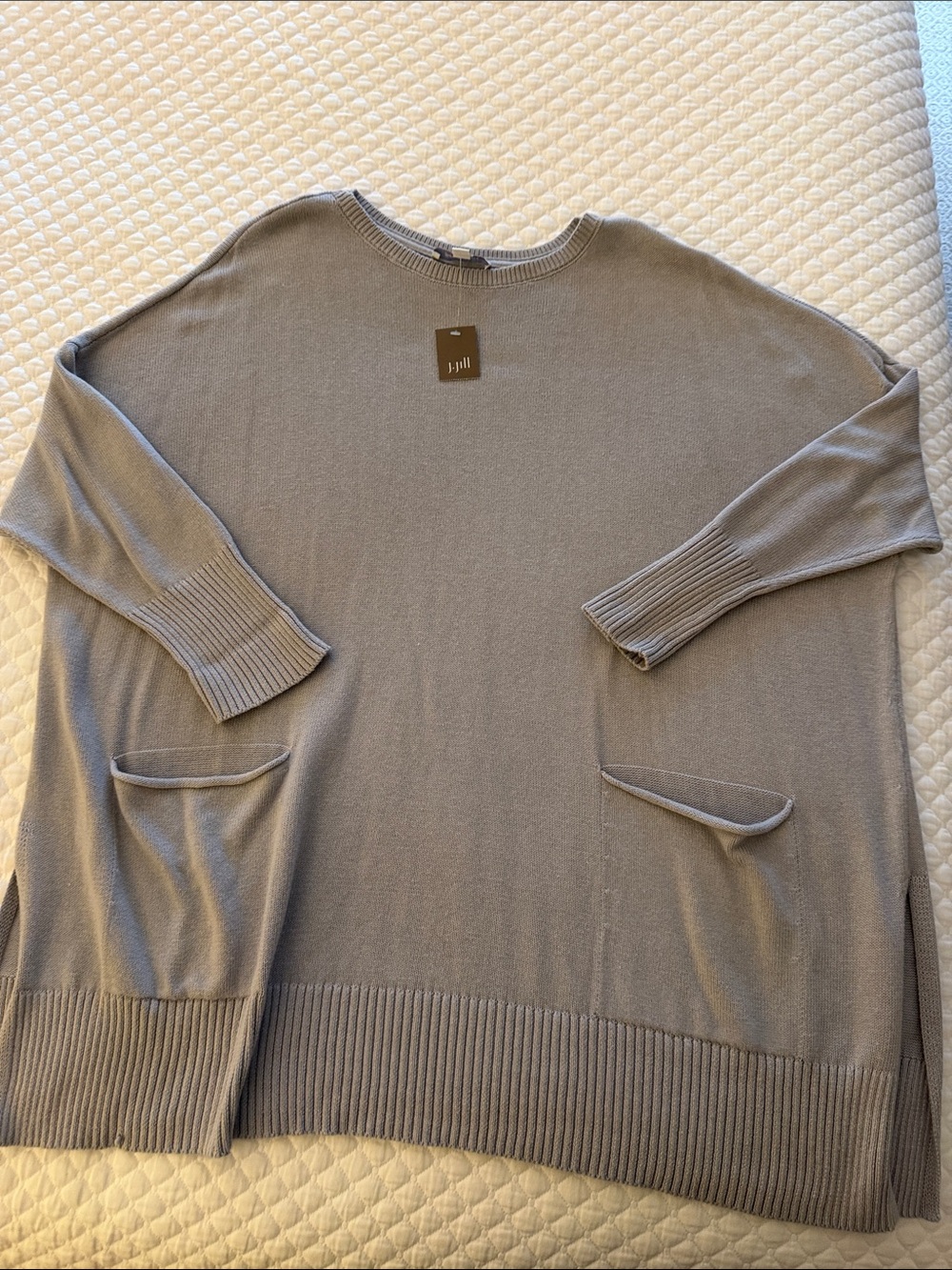 J. Jill Light Blue Crewneck Sweater with Front Pockets